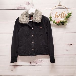 Vintage Calvin Klein black denim jacket with faux fur trim size small